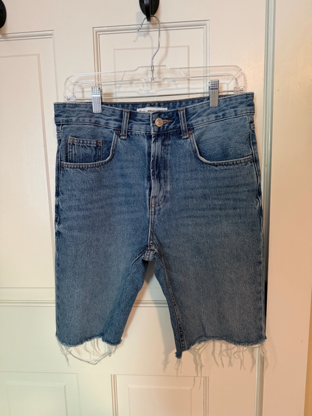Mango Denim Bermuda Shorts with Frayed Hem - Picture 3 of 12
